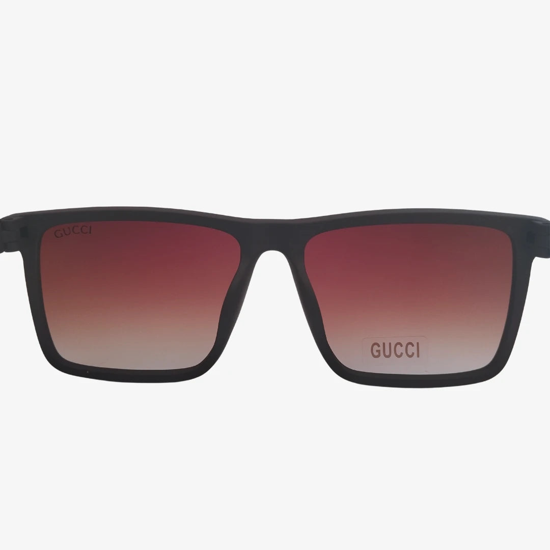 Gucci square sunglasses in black, back view.