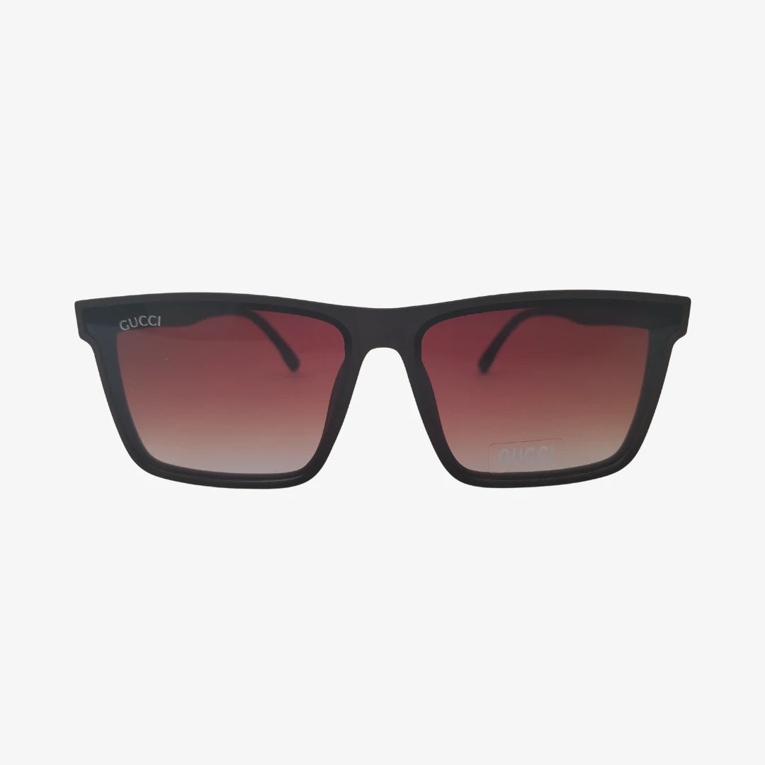 Gucci square sunglasses in black, front view.