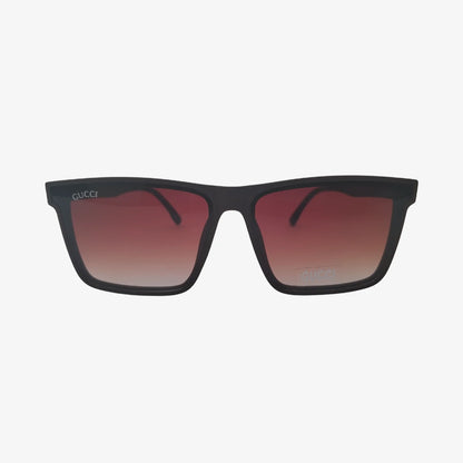 Gucci square sunglasses in black, front view.