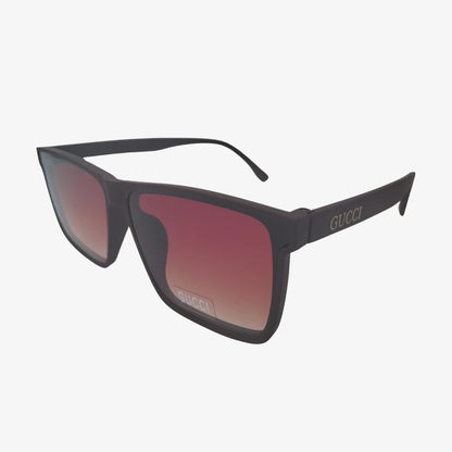 Gucci square sunglasses in black, side view.