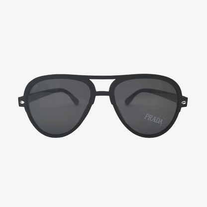 Prada aviator sunglasses in black, front view.