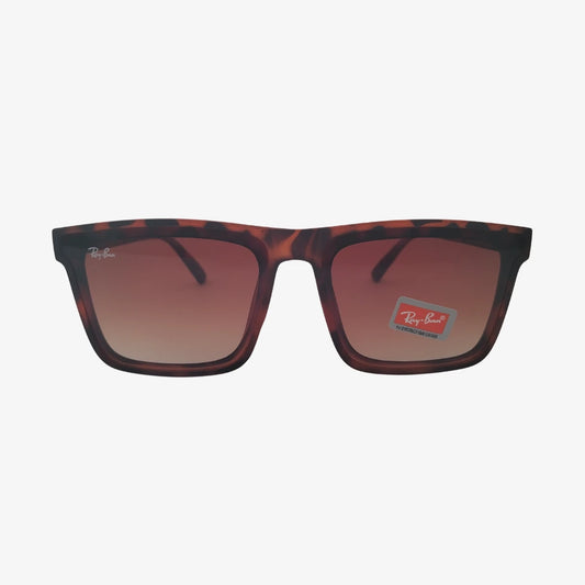 Rayban small square sunglasses with brown pattern, front view.