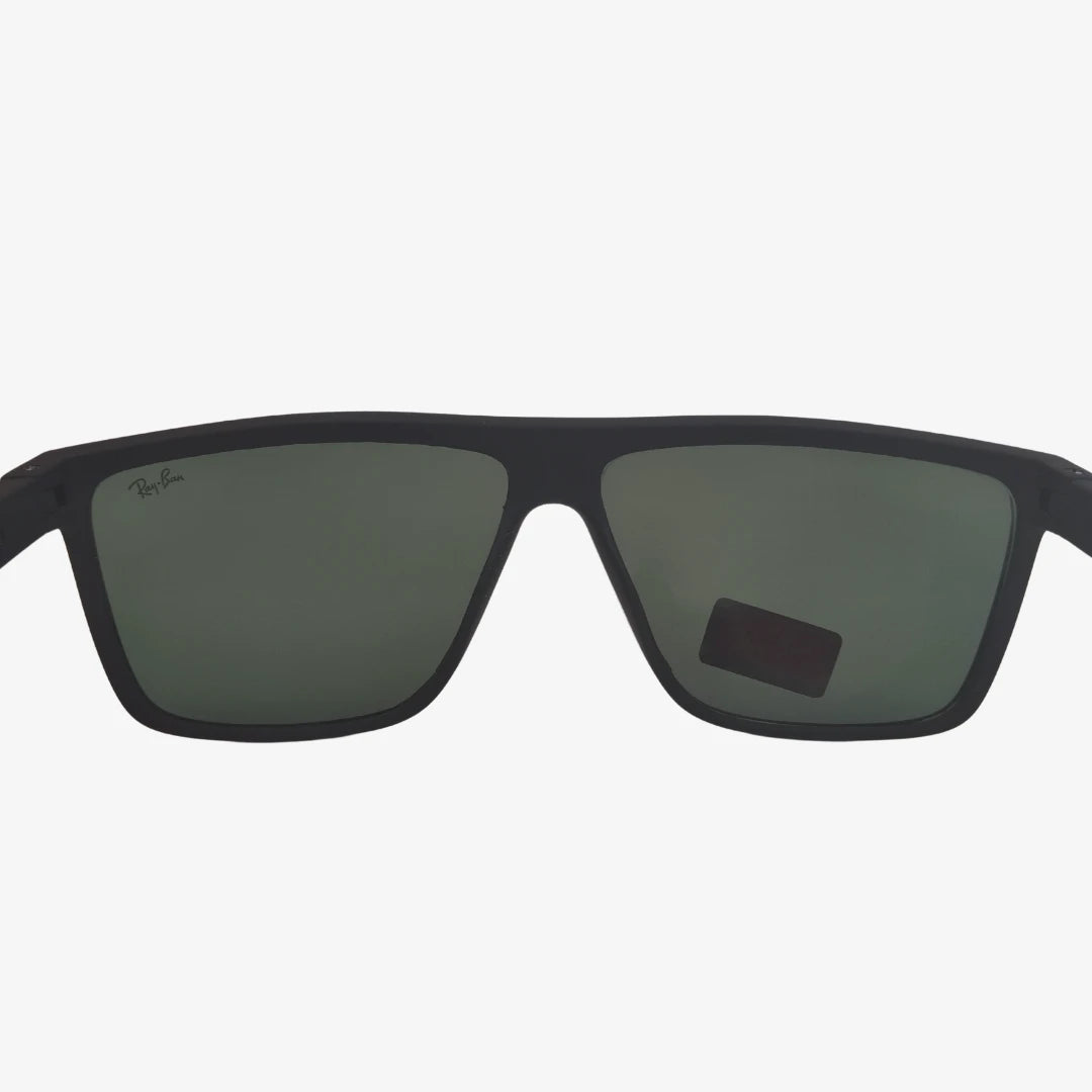 Rayban square sunglasses in black, back view.
