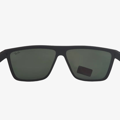 Rayban square sunglasses in black, back view.